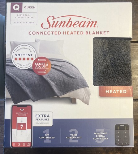 Sunbeam Connected WiFi Heated Electric Blanket, Lofttec, Slate Grey, Queen