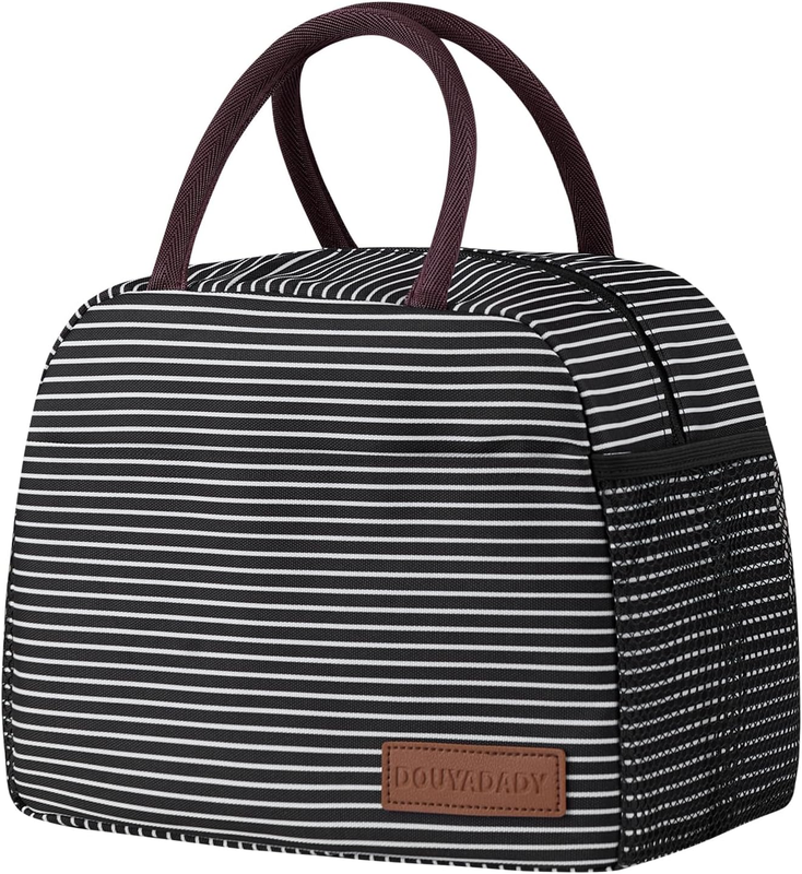 Lunch Bag Women/Men Lunch Box Women/Men (White&Black Stripe) | Spacious Lightwei
