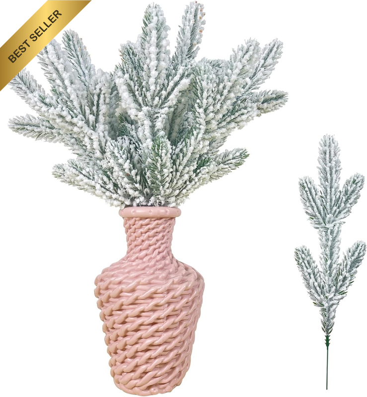 12 Pack Artificial Snow Covered Pine Needle Branches Wreaths Garland Decor
