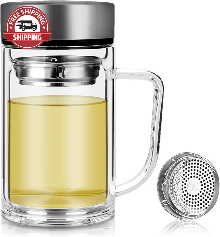 Office Glass Infuser Bottle Tea Tumbler Cup Double Wall Borosilicate Travel Mug