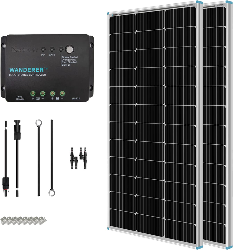 2 Pcs 100W Solar Panel and 30A PWM Charge Controller for RV,