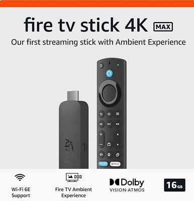 Amazon Fire TV Stick 4K Max streaming device, supports Wi-Fi 6E, free & live TV