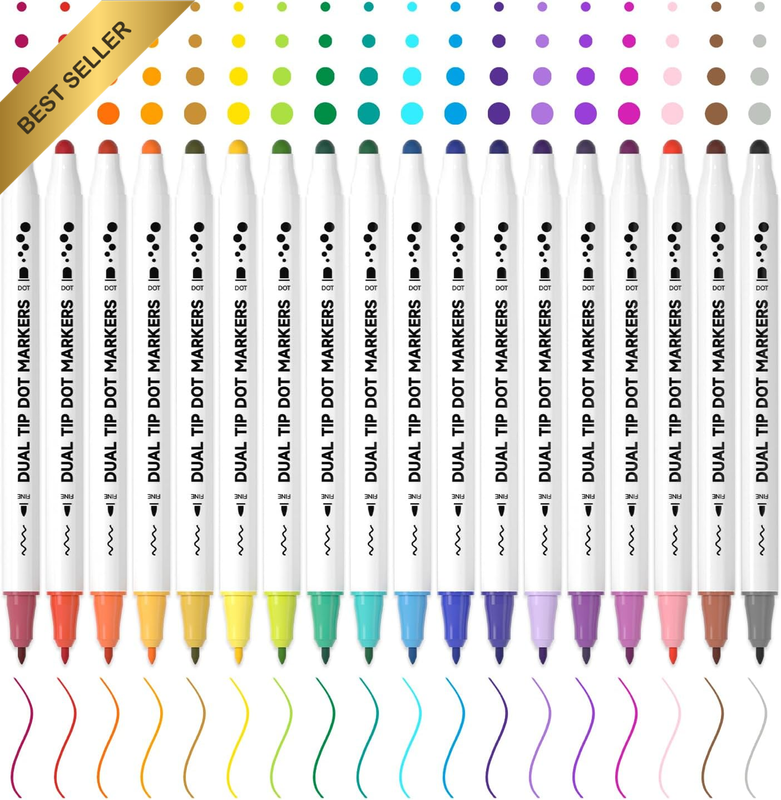 Dot Markers,  18 Colours Dual Tip Dot Marker Pens for Kids, Metallic & Classic C