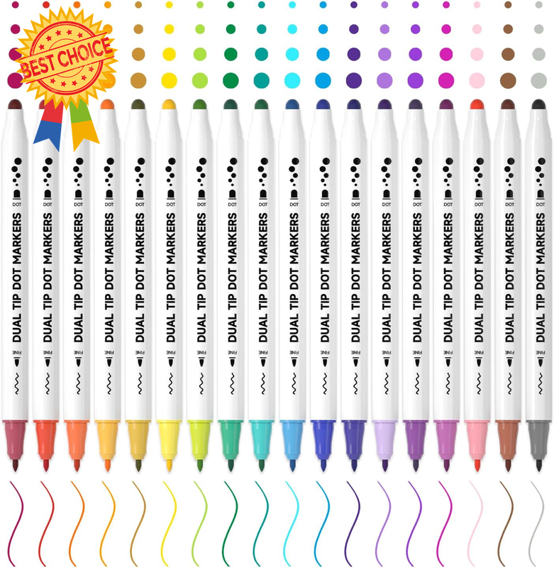 Dot Markers 18 Colours Dual Tip Pens Metallic & Classic for Journaling Craft DIY