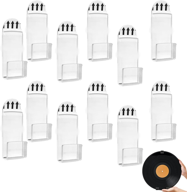 12 Pcs Vinyl Record Wall Mount, Record Stand，Self Adhesive Hook Hanger Stand, Cl