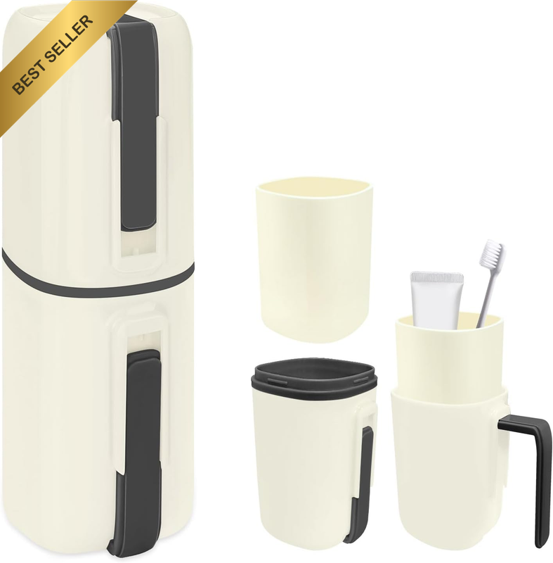 4-In-1 Travel Toothbrush Holder with Cover, 4 Mouthwash Cups, Portable Toothbrus