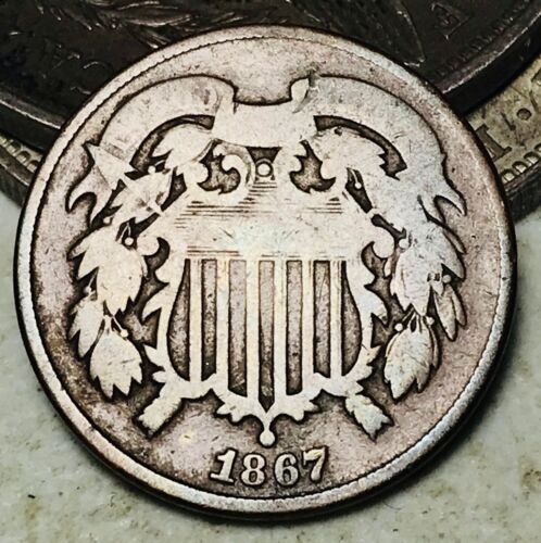 1867 Two Cent Piece 2C Ungraded Civil War Era Good Date US Copper Coin CC12780