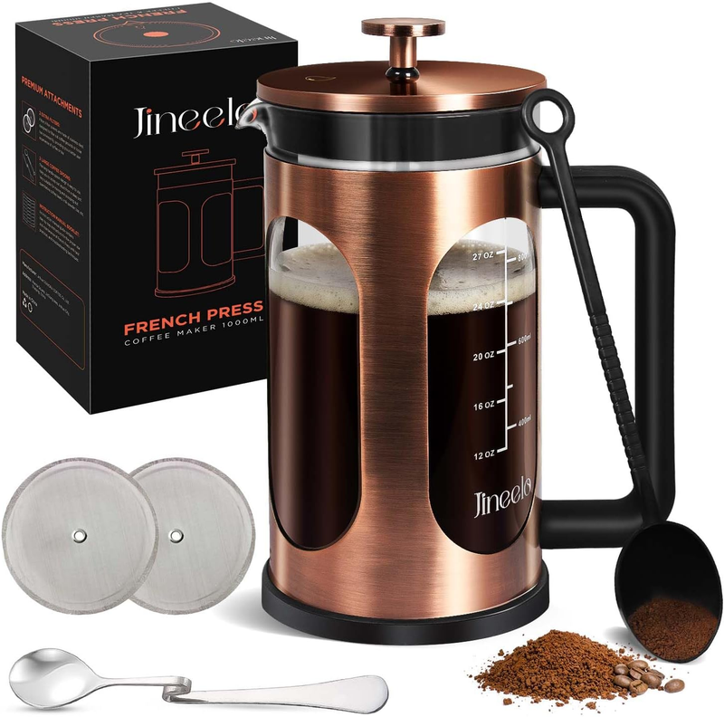 Coffee Maker, Copper 304 Stainless Steel Coffee Press With 4