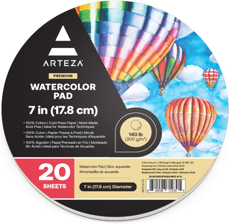round Watercolor Pad [7-Inch Diameter, 20 Sheets] round Watercolor Paper Pad wit