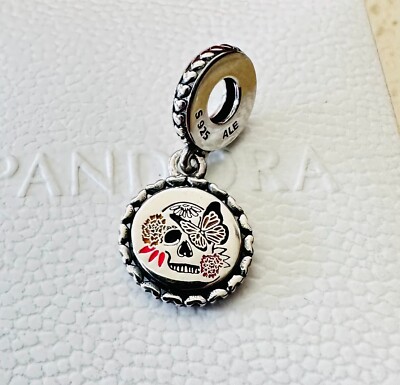 Pandora Day of The Dead Calavera Dia De Los Muertos Charm ENG792018_53 +Box+Tag