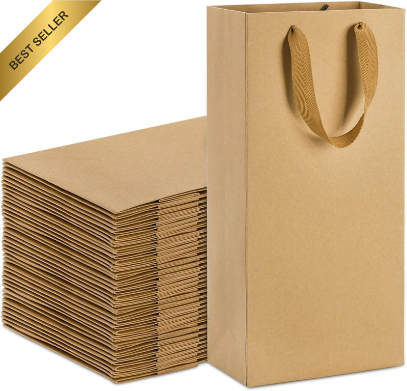20 Pack Double Wine Paper Bag, Wine Bottle Bags Bulk Reusable Gift Tote Bag, Kra