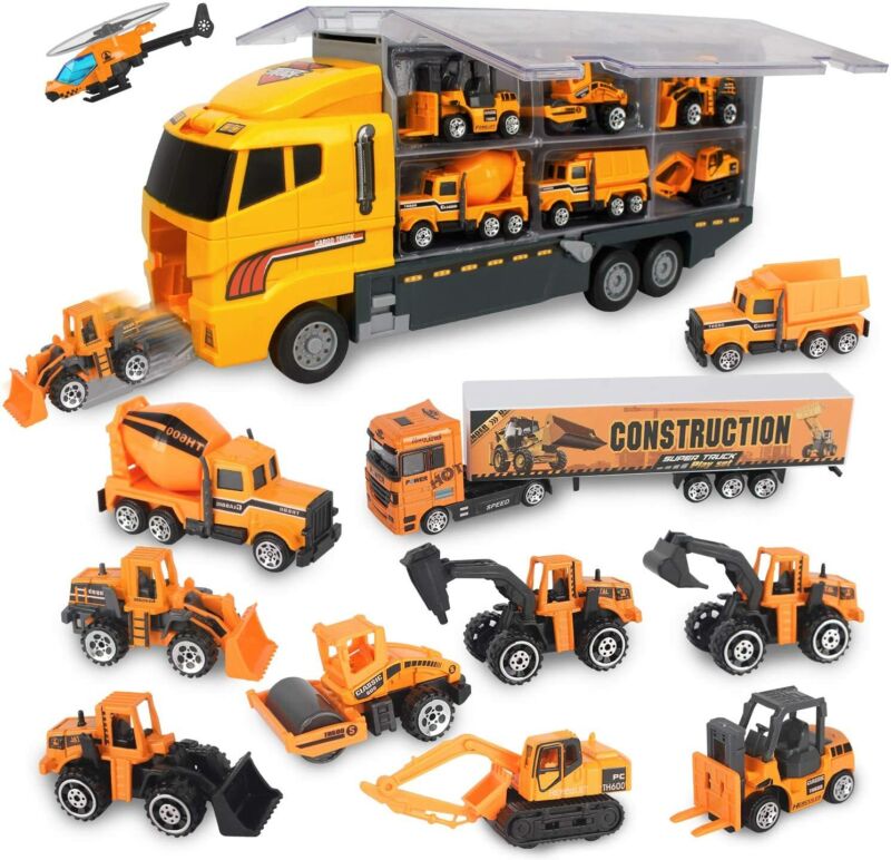 Baufahrzeug Autos 12 in 1  Bagger Spielzeug Baustelle LKW Spielzeugautos...✅