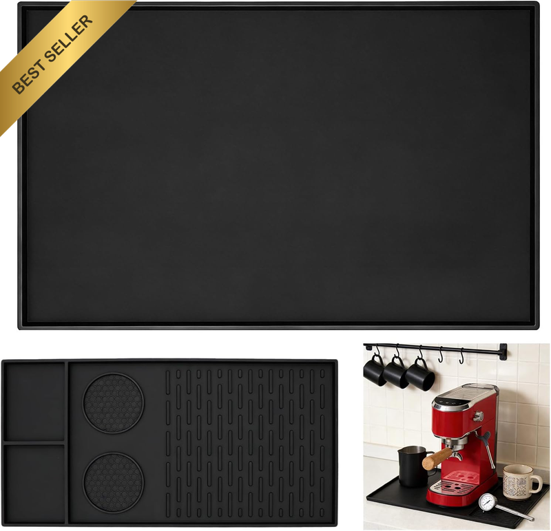 Silicone Coffee Machine Drip Mat,2-In-1 Silicone Mat for Coffees Machines,60 X 4