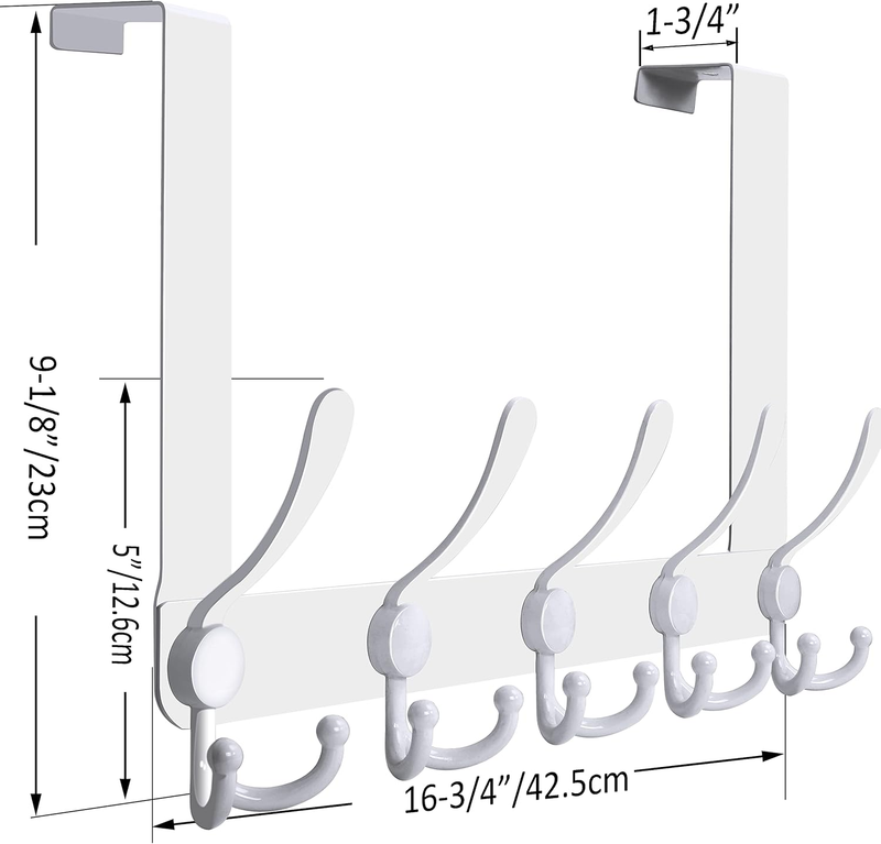 Over The Door Hook: Door Hanger Hook Rack with 5 Tri Hooks for Hanging Coats, Ov