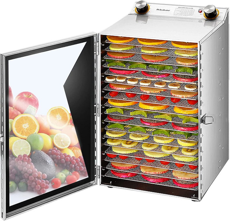 Food Dehydrator Machine 18 Stainless Steel Trays, with Time and Temperature Cont