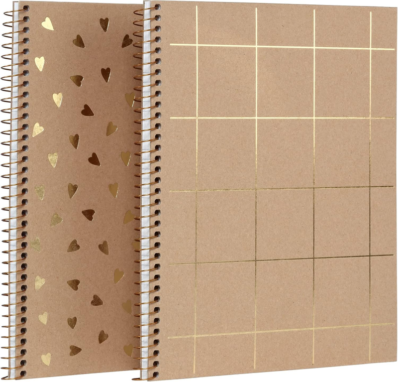 Spiral Notebooks, 2 Pack, 100% Recycled, Kraft Notebooks, Gold, College Ruled, 8