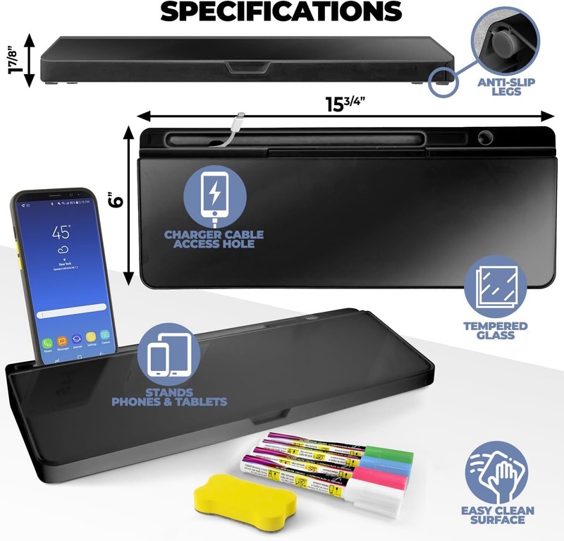 Desktop Blackboard Glass Dry Erase White Board Desk Computer Buddy Home Off USA