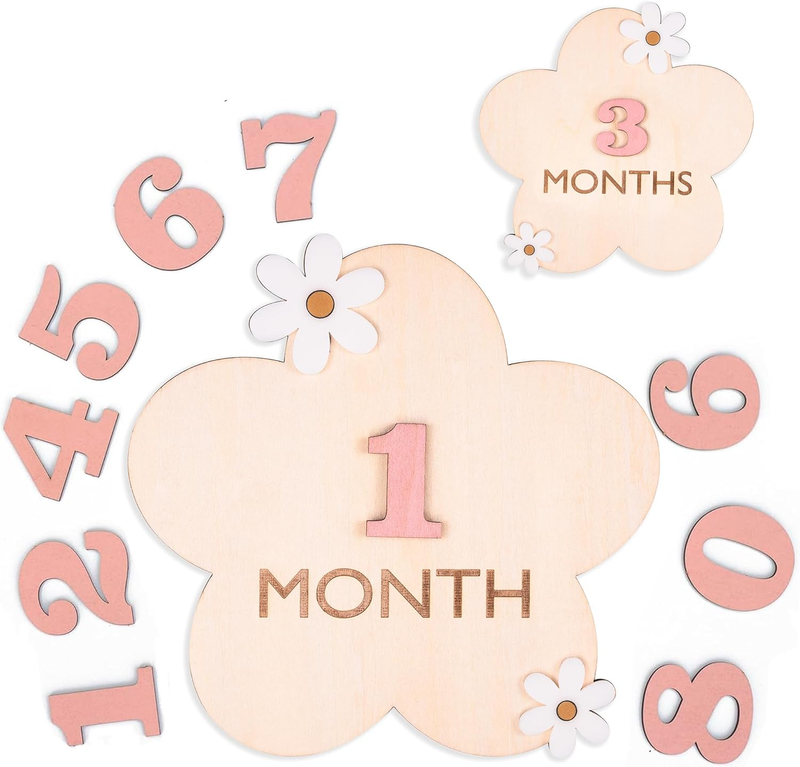 Daisy 3D Baby Monthly Milestone, Wooden Baby Milestone Signs, Monthly Milestone Wood Discs, Baby Milestone Discs (3D Flower)