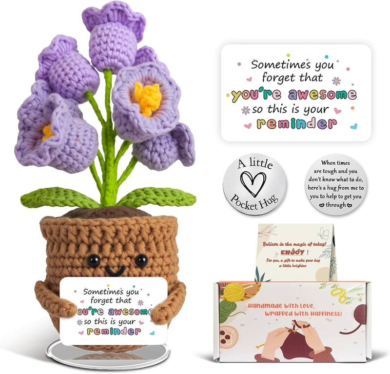Pocket Hug Crochet Flowers - Lucky Emotional Support Gift, Hand Woven Bell Orchi