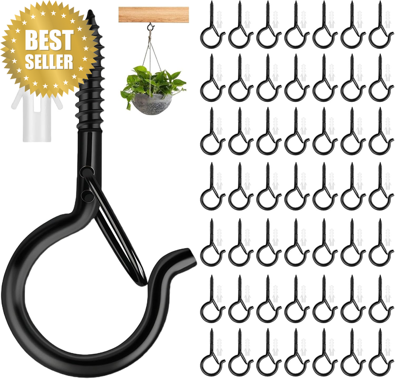 50 PCS Q Hanger Hooks with Safety Buckle,Windproof Screw Hooks for Outdoor Strin