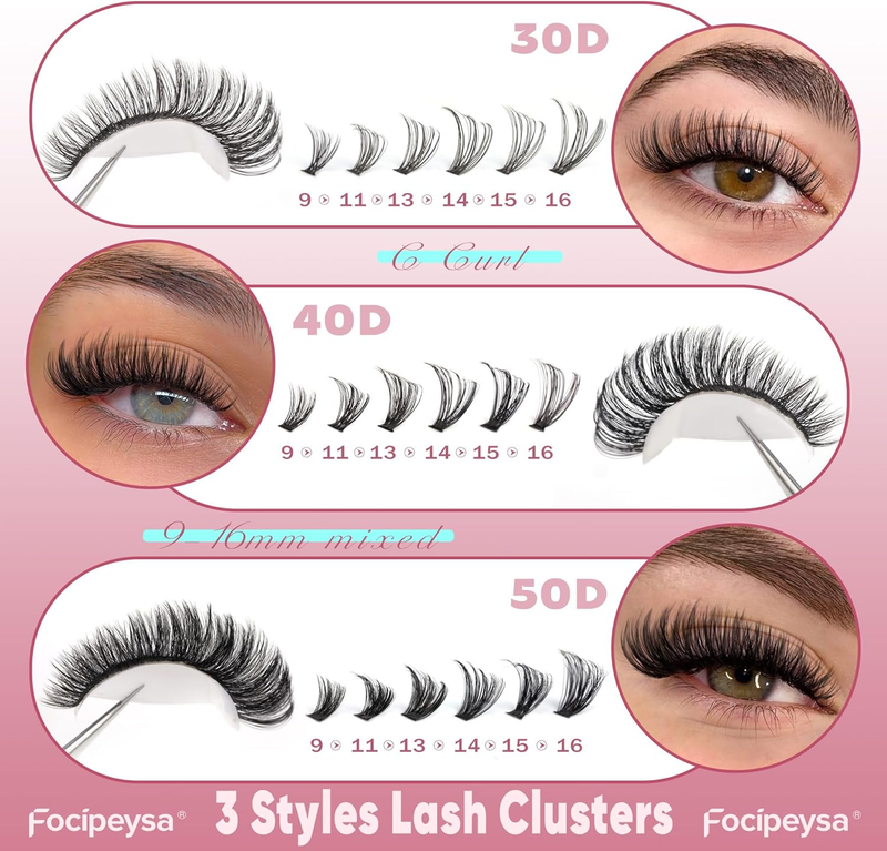 Lash Clusters Kit - 360pcs Wispy Individual Lashes 30D, 40D, 50D - 9-16mm Natura