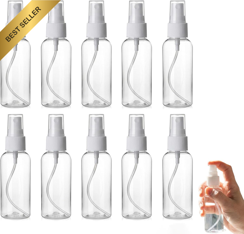 10-Pack Portable Mini Spray Bottles - 2Oz/50Ml Clear Empty Fine Mist Refillable
