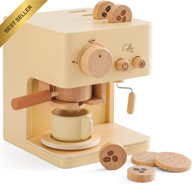 Kids Coffee Maker Toy Coffee Maker Playset Wooden Kitchen Set Toys Toddler Play