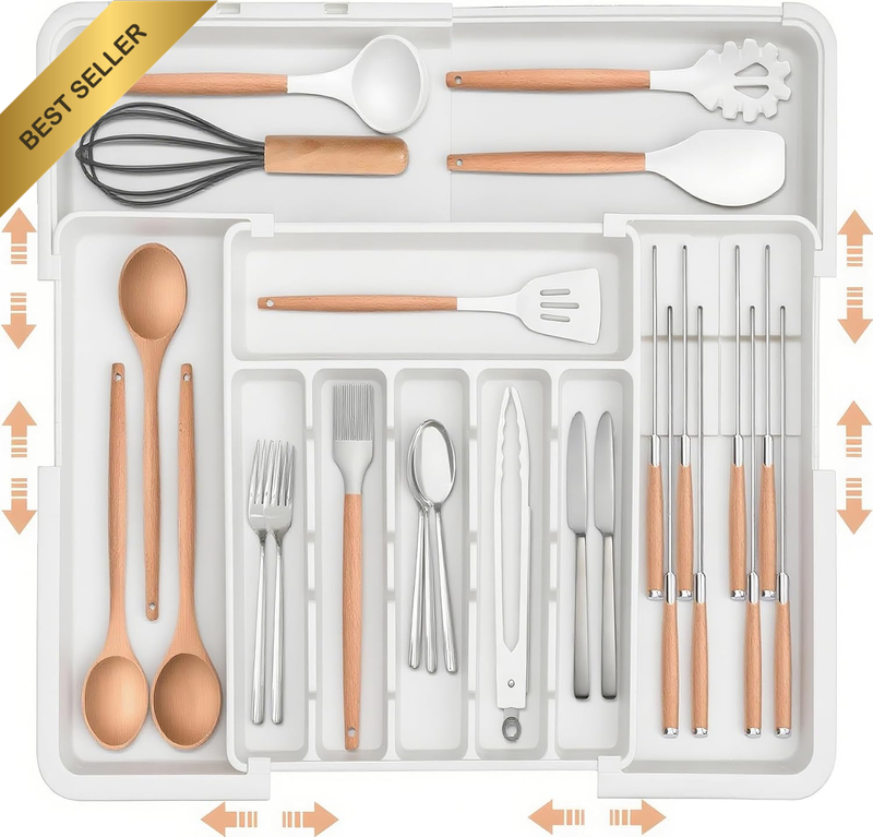 Expandable Cutlery Drawer Organiser Utensil Tray Removable Knife Blocks Adjustab