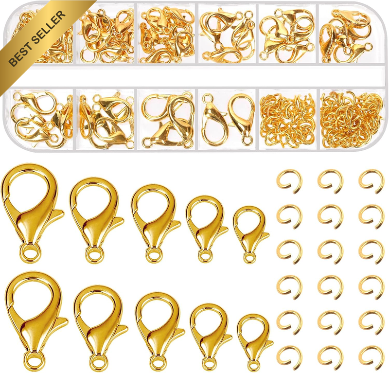 170Pcs Gold Lobster Claw Clasp with Open Jump Rings Kit 10Mm 12Mm 14Mm 16Mm 18Mm