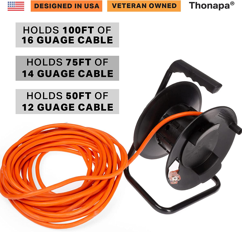 Cord Storage Reel, Portable Cable Reel Metal Stand, Holds up to 100 Ft of Cord,