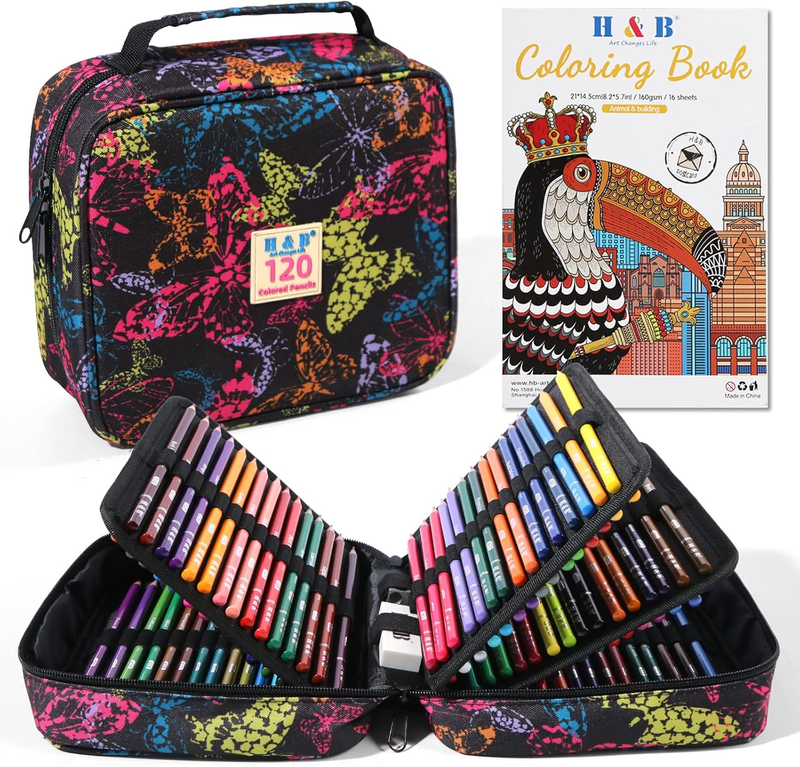 120-Color Colored Pencils Set with Coloring Book, Eraser, and Sharpener - Perfec