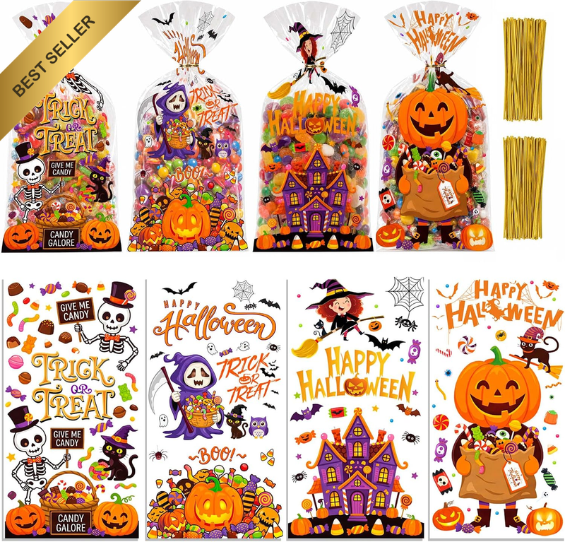 100Pcs Halloween Treat Bags Halloween Candy Bags for Halloween Decoration