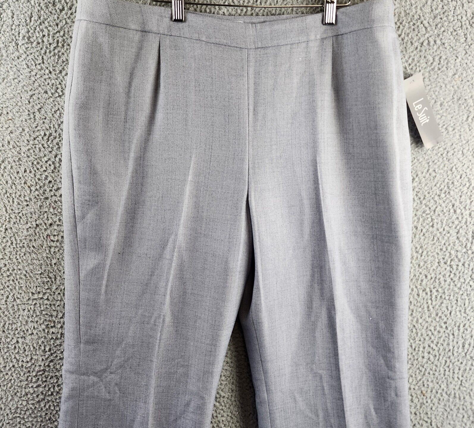 Le Suit Herringbone Pants Women's 16 Granite Pleated Front Elastic Waist Pull On - Picture 3 of 15