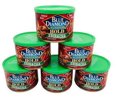 (6 LOT) Blue Diamond Almonds BOLD SRIRACHA Flavored Cans (6 oz) Aug 2024 BBD