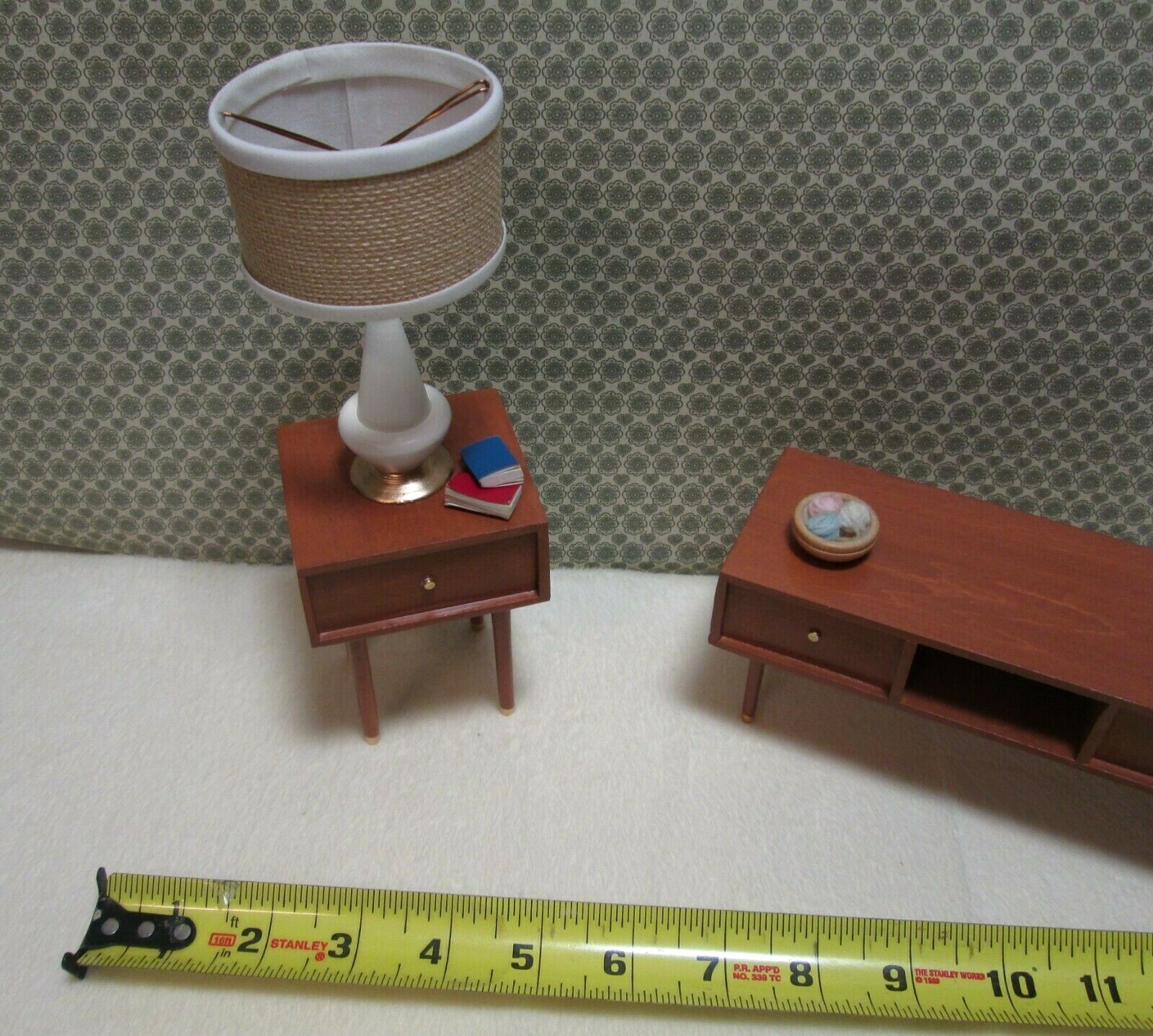 mid century style furniture Lamp with linen shade for vintage Barbie doll 1:6