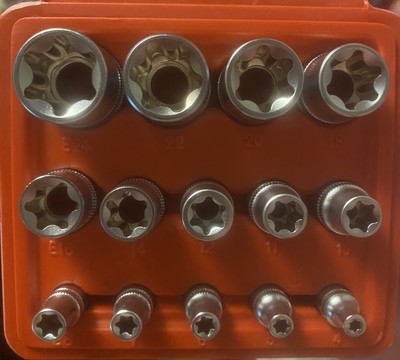 14 PC E Torx Star Female Bit Socket Set 1/2''/3/8''/1/4'' Drive E4 -E24 203301
