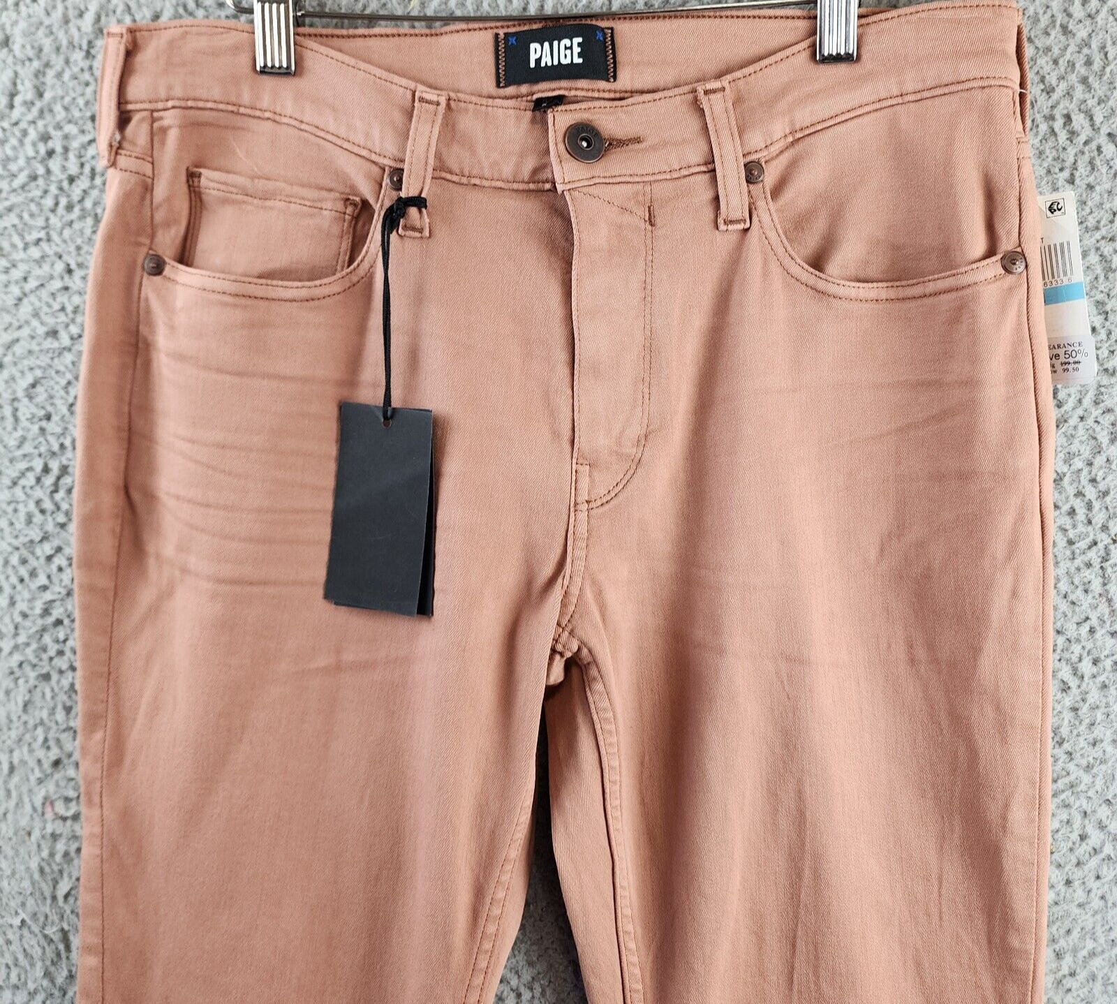 Paige Lennox Slim Fit Jeans Men's 31 Redwood Dust Side Pocket Button Zip Closure - Picture 3 of 15