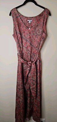Peruvian Connection Dress Women 12 Shibori Sash Muted Red Multicolor Pima Cotton