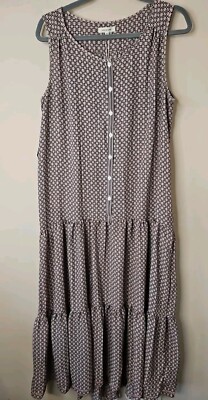 Max Studio Dress Women M Pink Floral Geometric Tiered Ruffle Drop Waist Maxi