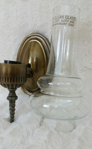 Vintage Antique Brass Wall Sconce with glass Hurricane NOS JC PENNY