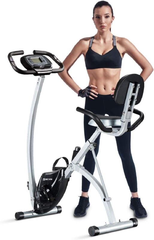 Folding Stationary Upright Indoor Cycling Exercise Bike with LCD Monitor