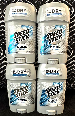 4pk MENS SPEED STICK COOL CLEAN 24H ODOR SWEAT PROTECT SOLID DEODORANT 1.8oz LOT