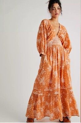 Free People Golden Hour Maxi Dress Floral Orange Size S