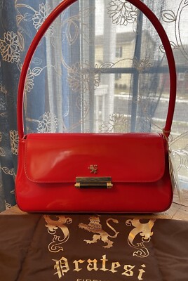 Pratesi Firenze Red Patent Leather Satchel Bag Purse Made In Italy New