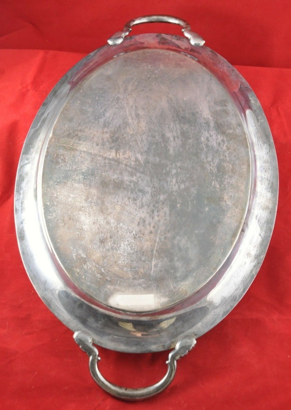 Vintage Silver Plate Butler Large Oval Handled Serving Tray 20