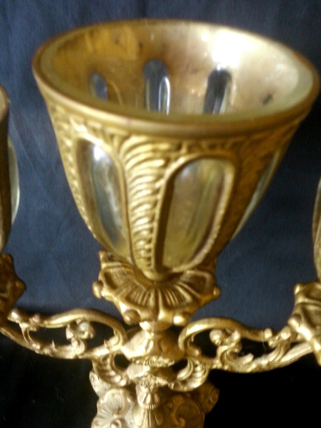 Vintage Candelabra Ornate Metal Brass Finish Glass Inserts For Votive Candles