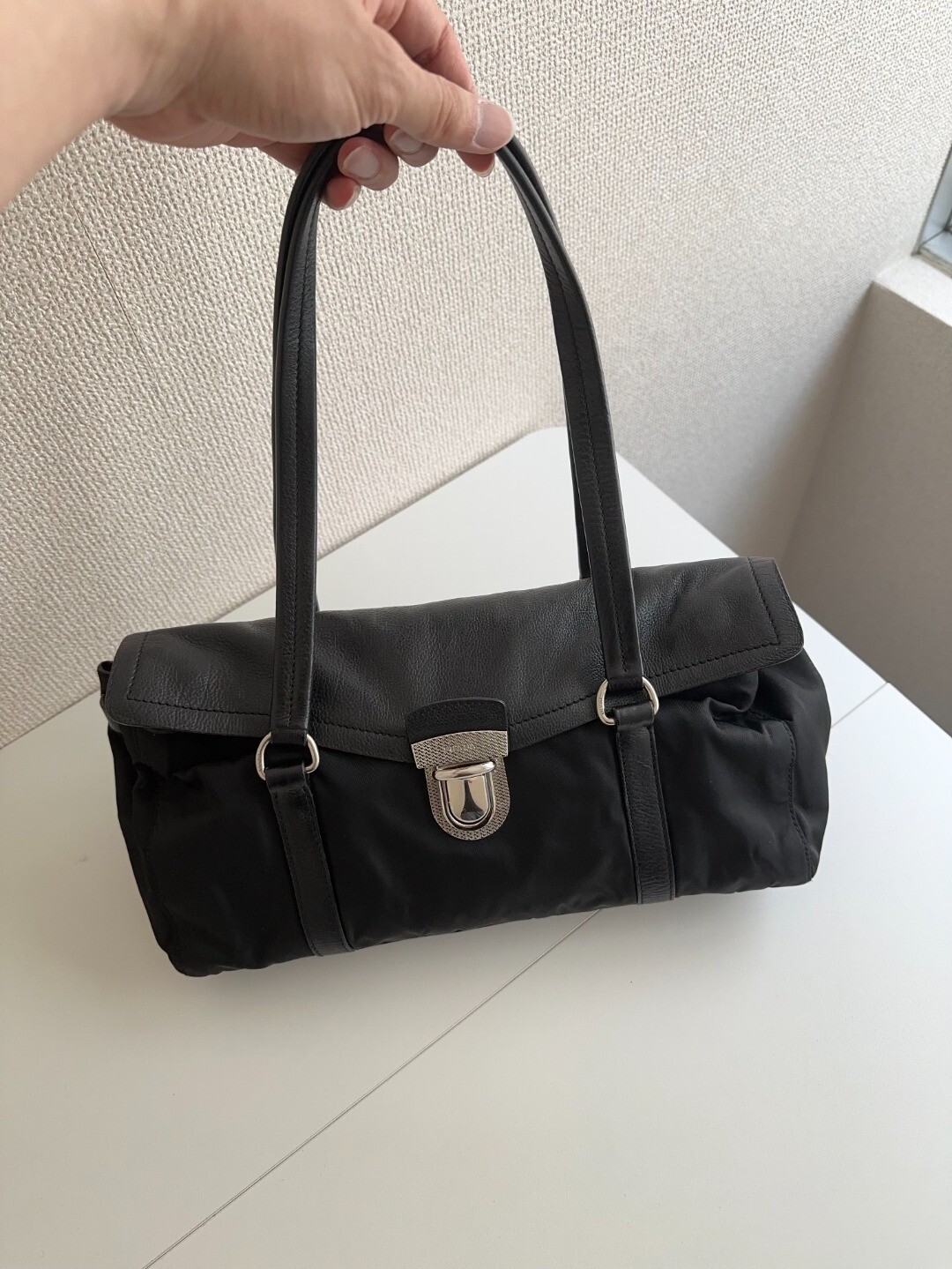 PRADA Handbag / Shoulder Bag Black Leather Pocono with