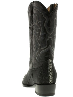 Pre-owned J Toe Row Stone Mens Black Stingray Exotic Skin Western Cowboy Boots