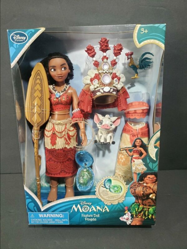 Disney Store Moana Singing Feature Doll Set 11” Deluxe Princess Necklace Pua