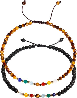 2PCS Anklet Bracelets for Women 7 Chakra Healing Crystals Essential Oils Diffuse